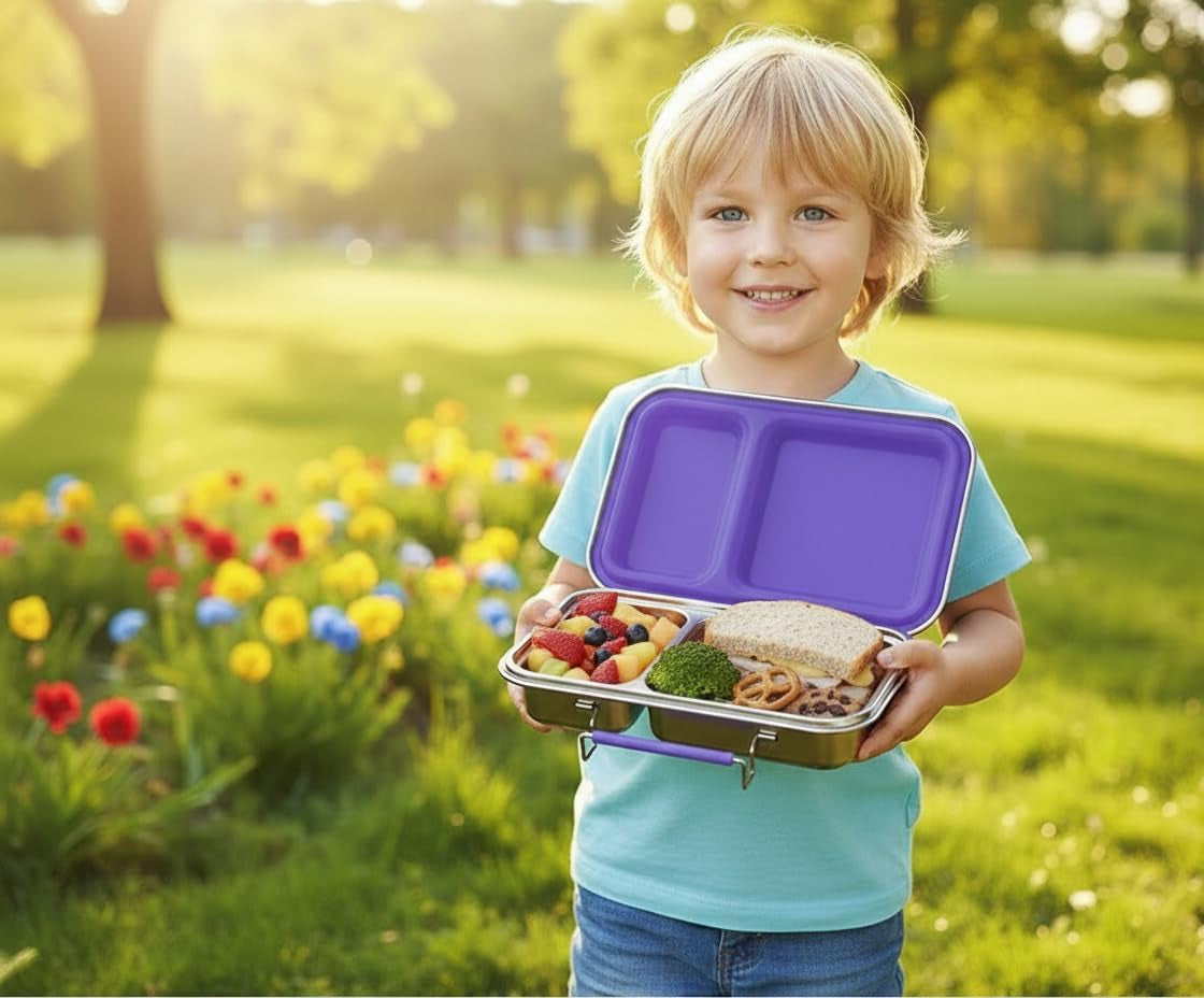 2 Compartments Stainless Steel Lunch Box with Sauce Containers Dishwasher Safe Bpa-Free Leak-Resistant School Lunch Box (Blue)