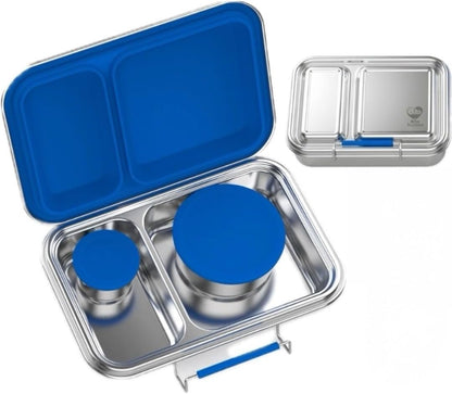 2 Compartments Stainless Steel Lunch Box with Sauce Containers Dishwasher Safe Bpa-Free Leak-Resistant School Lunch Box (Blue)