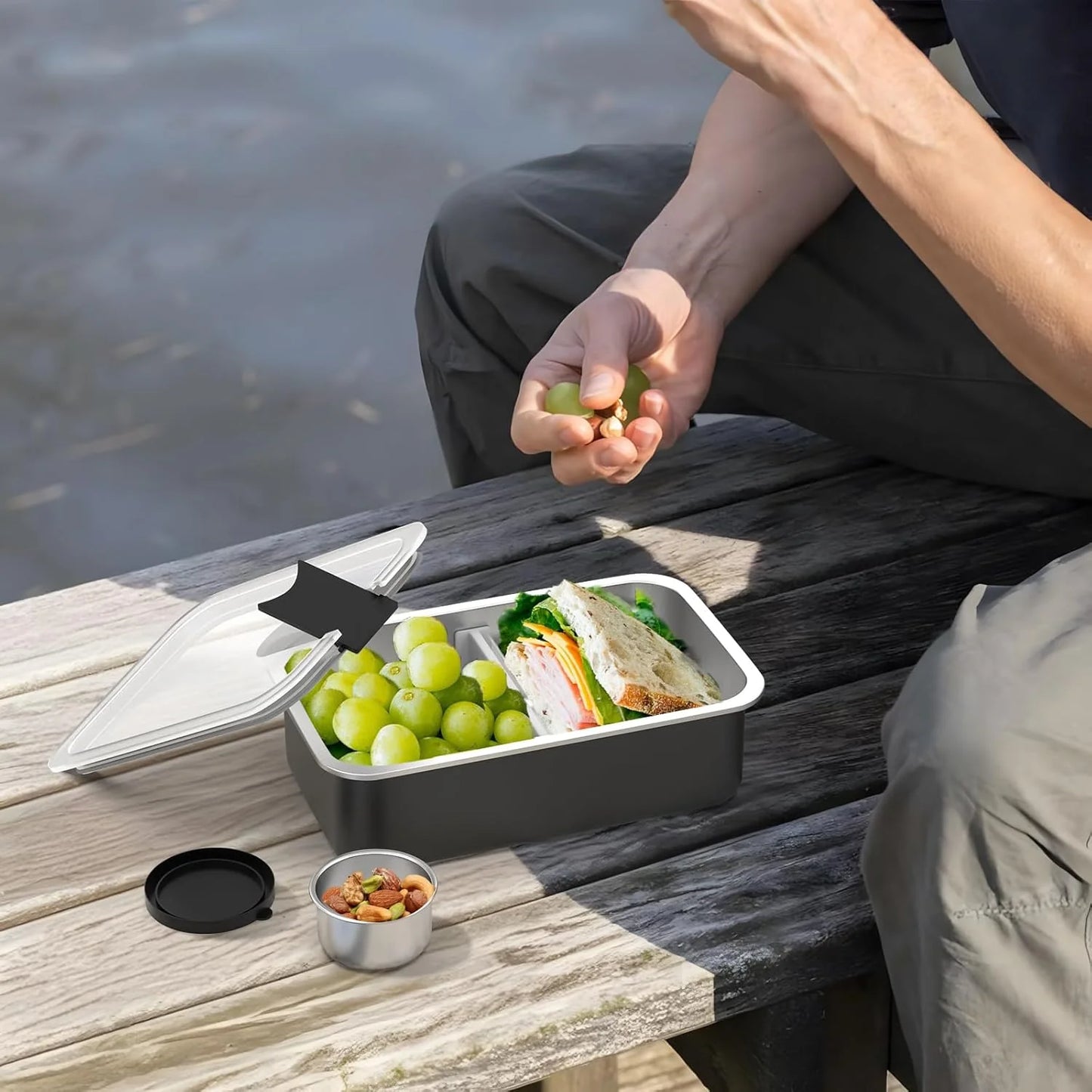 Stainless Steel Bento Lunch Box for Adult, 42Oz Leak-Proof Lunch Box Containers, Microwave-Safe, with Adjustable Divider, Convenient Metal Lunchbox for Work, Travel
