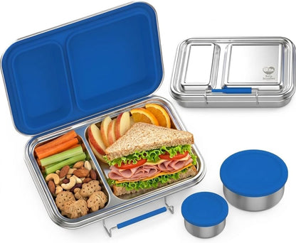 2 Compartments Stainless Steel Lunch Box with Sauce Containers Dishwasher Safe Bpa-Free Leak-Resistant School Lunch Box (Blue)